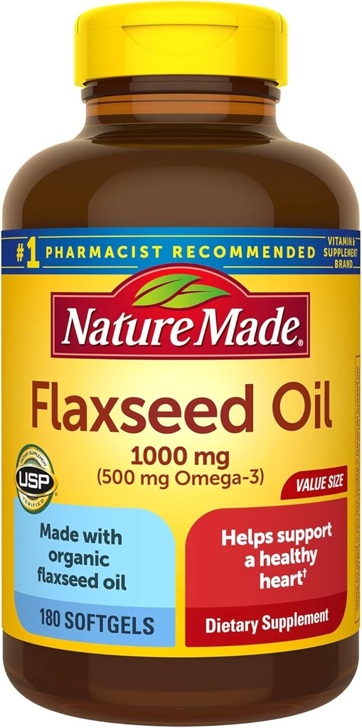 Flaxseed Oil 1000 mg Softgels, 180 Kalp Sağlığı için Kont