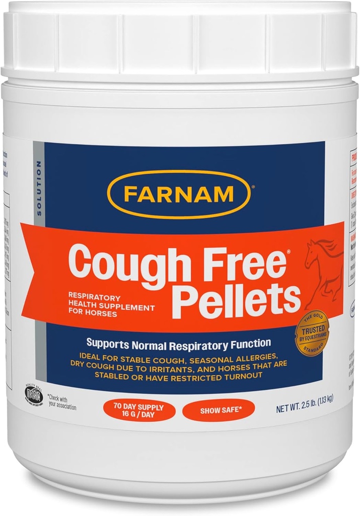 Farnam Bήχας Δωρεάν Συμπληρώματα Αναπνευστικής Υγείας για τα Άλογα, Παρέχει Αναπνευστική Υποστήριξη για τα Άλογα με Εποχιακές Αλλεργίες ή Σταθερό Βήχα, 2,5 lb., 70 Ημέρα προσφοράς