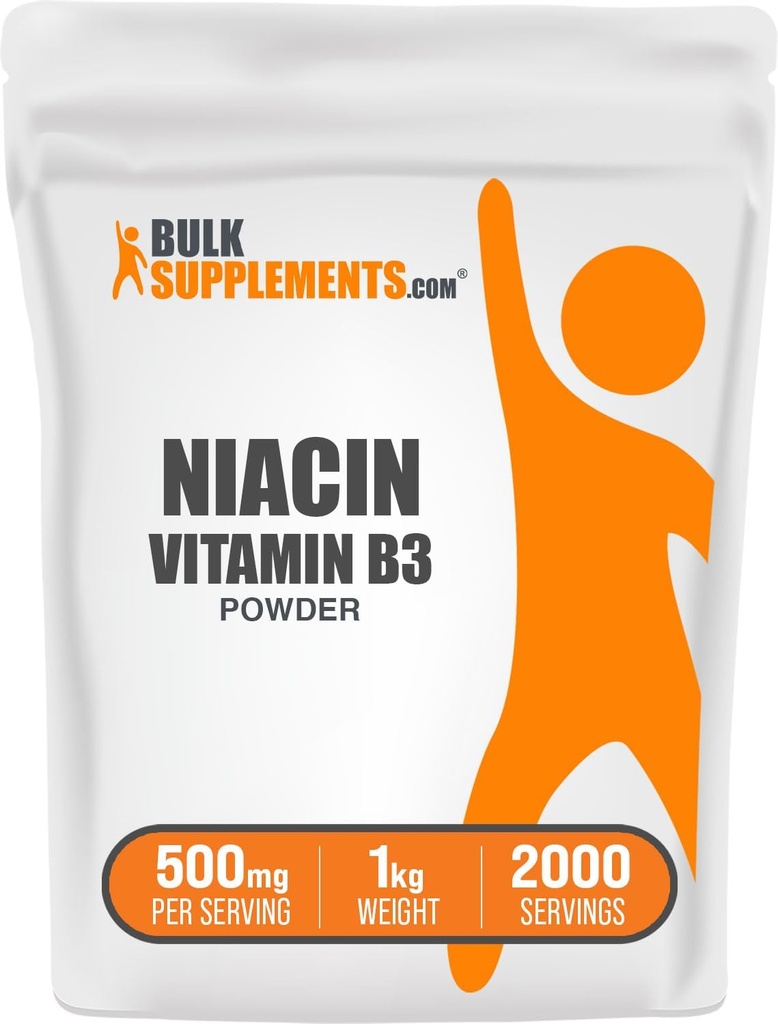 BulkSupplements.com Niacin Powder - Vitamin B3 Supplement, Niacin 500mg - Niacin Flush, Niacin with Flushing - Gluten Free, 500mg Niacin per Service, 5kg (11 λίβρες) (Pack of 5)