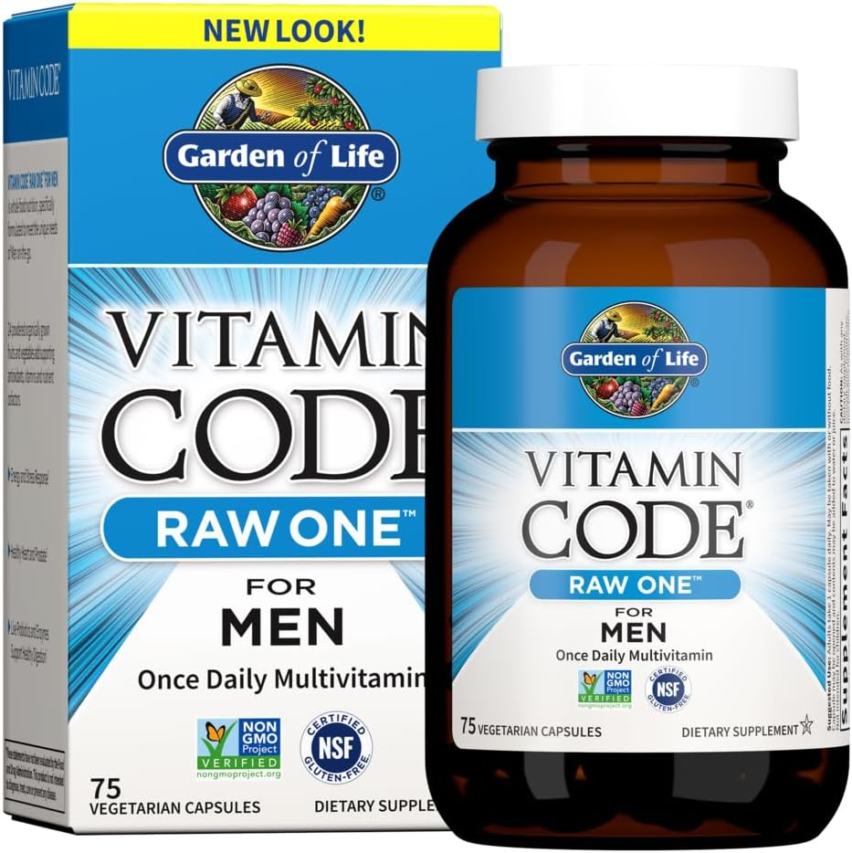 Life Vitamin Code Raw One for Men, Once Daily Multivitamin, 75 Capsules, One a Day Mens Plus Meyve, Veggies & Probiyotiks for Mens Health, Vegetarian Multivitamins