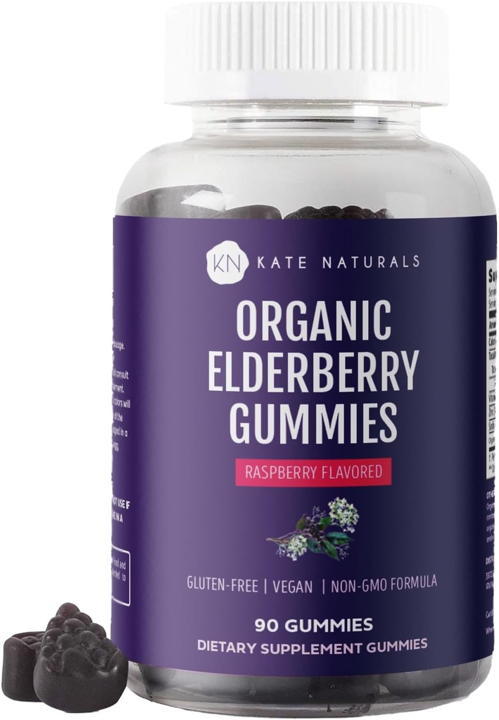 Kate Naturals Elderberry Gummies with Vitamin C and çinko for Yetişkinler & Kids. Tasty Sambucus Elderberry Gummies for Immune Support (90 Gummies, 45 Day Supply, Organic)