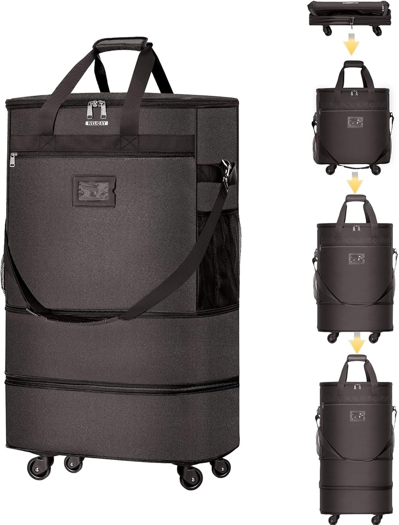 Wheels ile kağıtlar 4 Universal Wheels Collapsible Rolling Travel Case (Coffee) ile genişletilebilir Bagaj Bag Katlanabilir Suitcases
