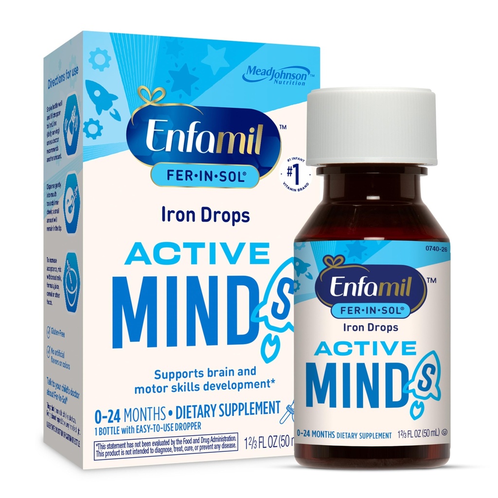 Enfamil Fer-In-Sol Iron Supplement Drops for Infants & Toddler, Supports Brain Development, 50 mL Dropper Şişe