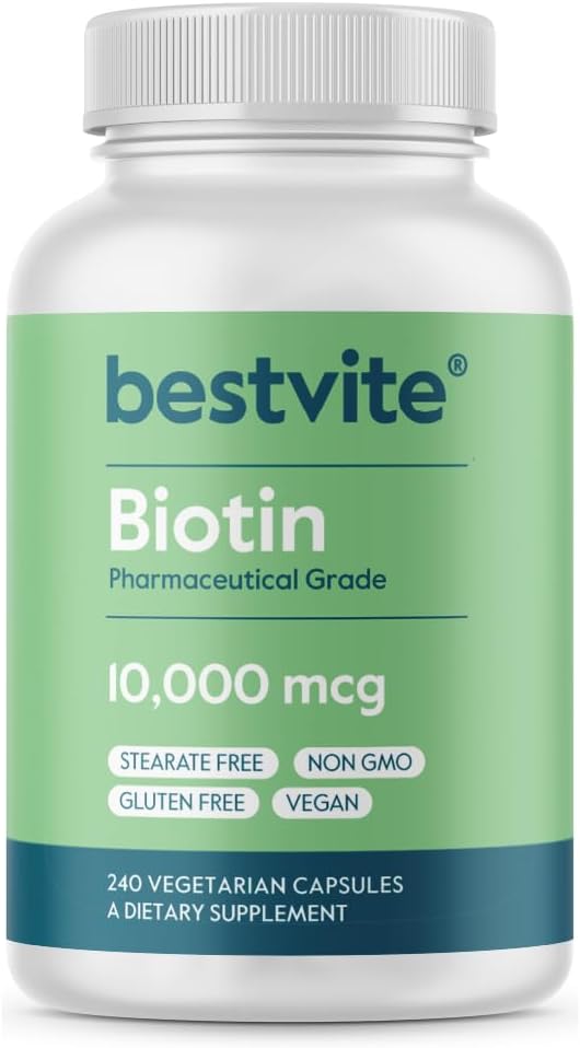 BESTVITE Biotin 10.000mcg (240 Vejetaryen Capsules) - No Stearates - No Dicalcium Phosphate - No Yapay Sweeteners - No Flavors - No Flow Agents - Vegan - Non GMO - Gluten Free