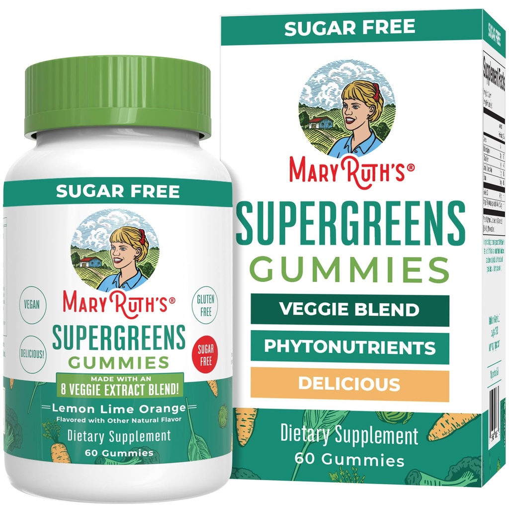 MaryRuth Organics Super Greens Gummies | Natural-Occurring Quercetin for Yetişkinler and Kids Ages 4+ | Sugar Free | 2g Fiber Per | Vegan | No Gelatin | Pectin Temel | 60 Kont | 30 Hizmet