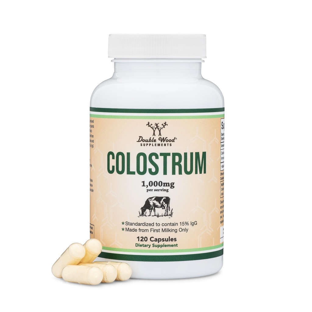 Colostrum Tamam 120 Capsules, hizmet başına 1000 mg (Bovine Colostrum Toz İlk Sütden Sadece, Std.'den Contain% 15 IgG Immunoglobulins) No Fillers, Üçüncü Parti Çift Wood tarafından Test Edildi
