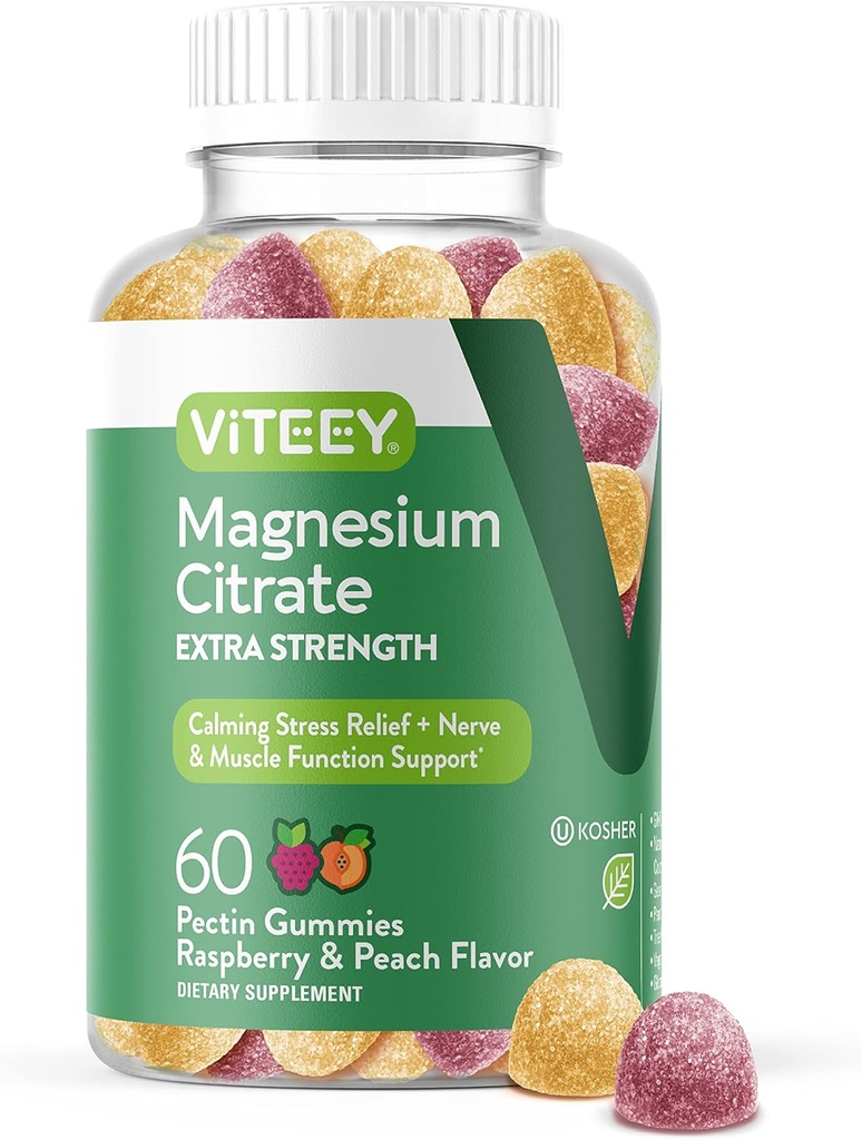VITEEYEYİ Yetişkinler için - Magnezyum Citrate Gummy for Calm, Sleep, Nerve & Muscle Function Support - Vegan, Gluten Free - 60 Count Count Count