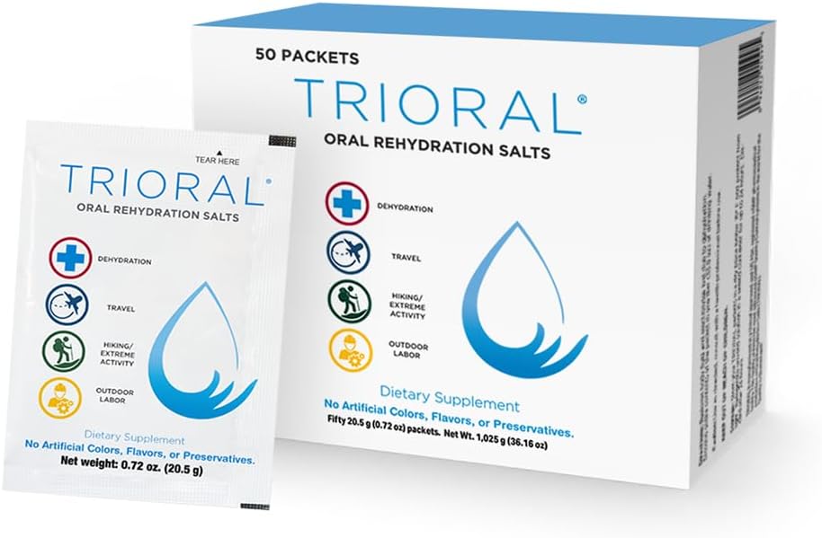 TRIORAL Rehydration Electrolyte Powder - Αλάτι στοματικής ενυδάτωσης - Υποστηρίζει την αφυδάτωση από τις προπονήσεις, την απώλεια υγρών και τη γενική ενυδάτωση - 50 πακέτα μείγμα ποτών