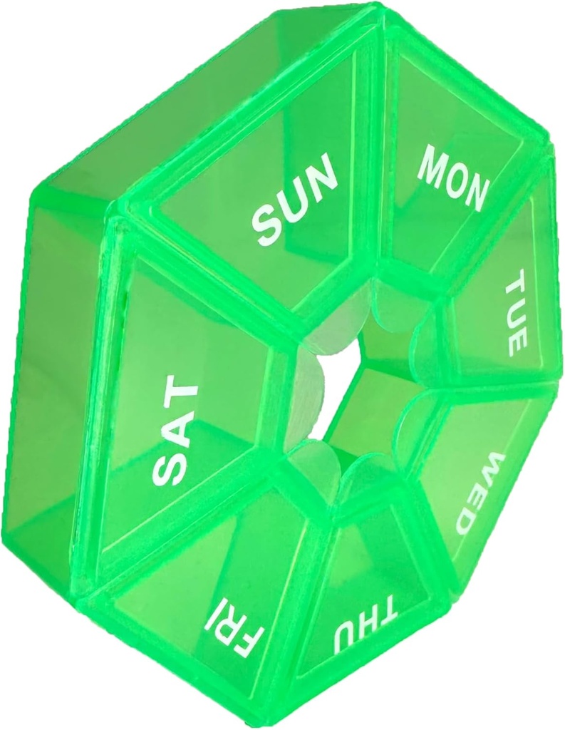Haftalık Pill Organizer - Small Light Green Case, 1 Time a Day, 7 Günlük Seyahat Konteyneri