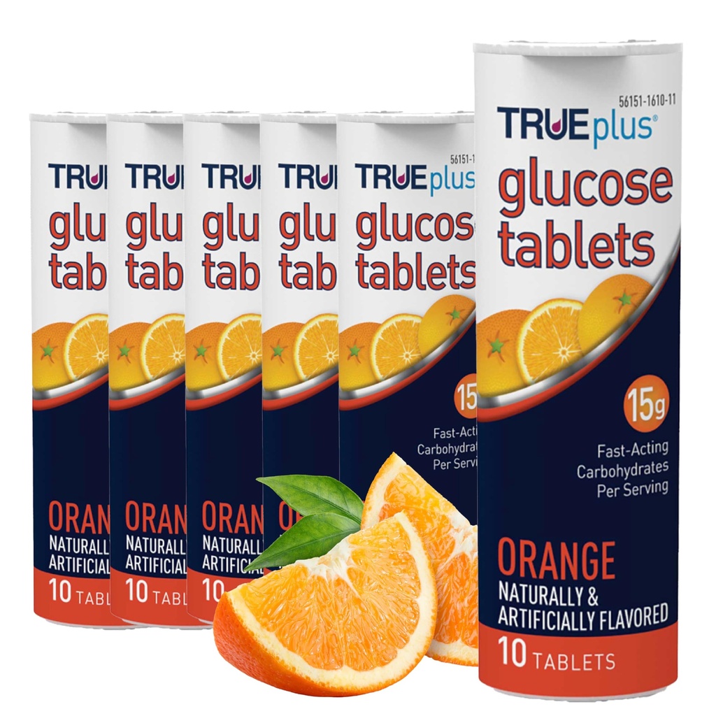 TRUEplus Glucose Tabletleri, Orange Flavor - 6X 10ct Tubes