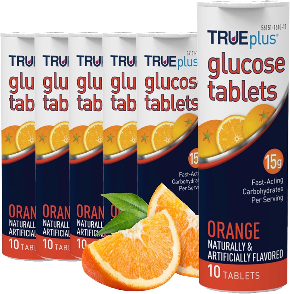 TRUEplus Glucose Tabletleri, Orange Flavor - 6X 10ct Tubes