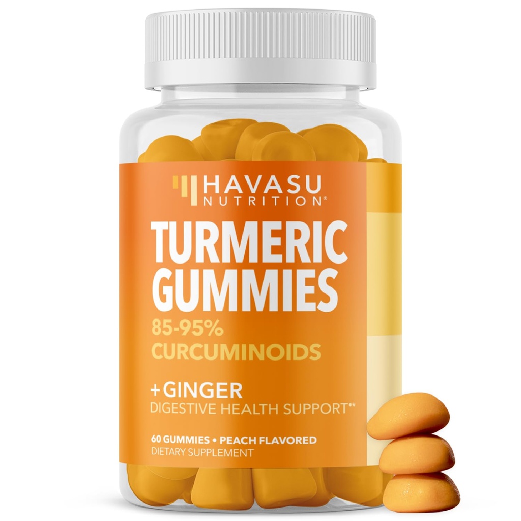 Ginger ve% 95 Curcuminoids ile Turmeric Gummies - Digestive Health ve Immune Support Supplement for General Wellness - 60 Kont - Vegan, Non-GMO Curcumin Vitamin - Peach Flavor, 1 Ay Supply