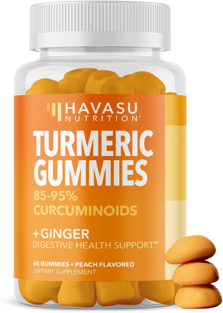 Ginger ve% 95 Curcuminoids ile Turmeric Gummies - Digestive Health ve Immune Support Supplement for General Wellness - 60 Kont - Vegan, Non-GMO Curcumin Vitamin - Peach Flavor, 1 Ay Supply