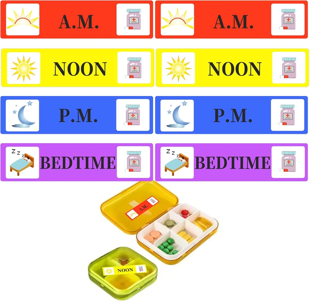 500 Pcs Medicine Stickers Medication Instruction Labels - Πρωινή Noon Evening Bedtime Medicine Υπενθύμιση Sticker 2/5 x 1.6 Inch AM NOON PM for Stickers for Pill Case Planners