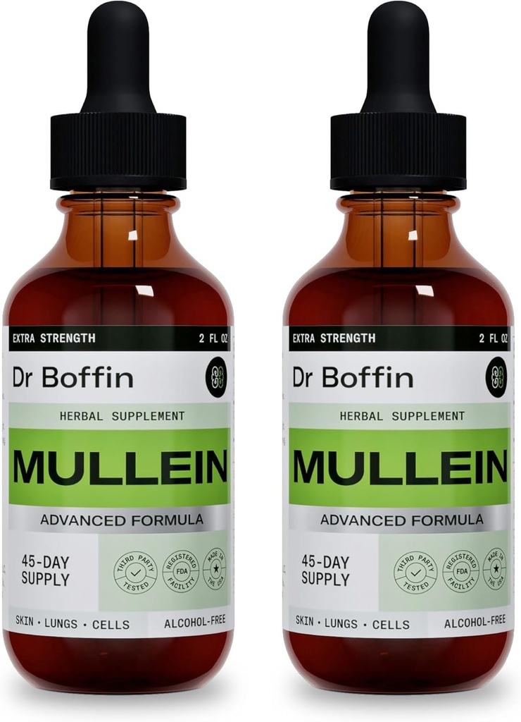 Mullein Leaf Liquid Extract 2 Fl Oz (Pack of 2) - Ekstra Strenght | Advanced Formula - Natural Supplement Liquid Tincture - Lung Cleanse and Detox - Respiratory Health and Immune Support Drops