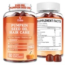 Κολοκυνθέλαιο Σπόροι κολοκύθας Gummies, 3500mg ανά υπηρεσία, κρύο πιεσμένο, με πριόνι Palmetto, δεντρολίβανο φύλλο, ψευδάργυρος, υδρολυμένο κολλαγόνο πεπτίδες, κολοκύθα σπορέλαιο για την ανάπτυξη των μαλλιών, Vegan, 60 κόμητες