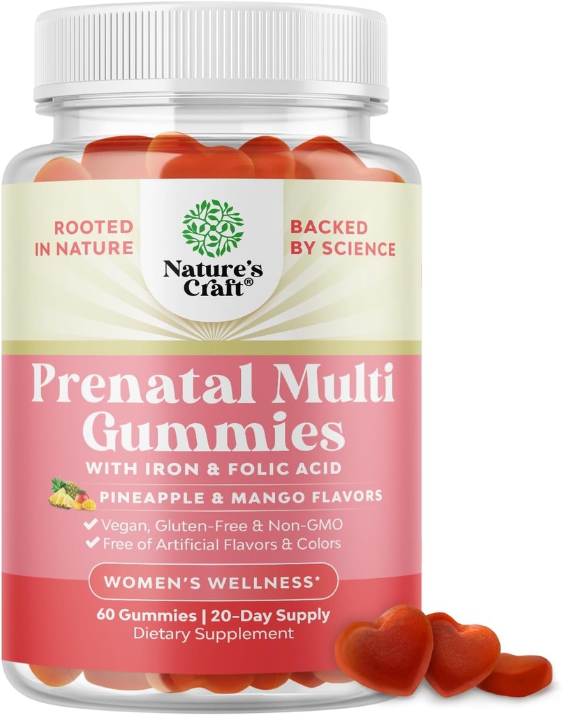 Vegan Προγεννητικές Gummy για γυναίκες - Gummy Προγεννητικές Βιταμίνες για γυναίκες με Φολικό οξύ και Superfruit Blend - Μασώμενες Βιταμίνες Gummy Formula (Pineapple Mango)