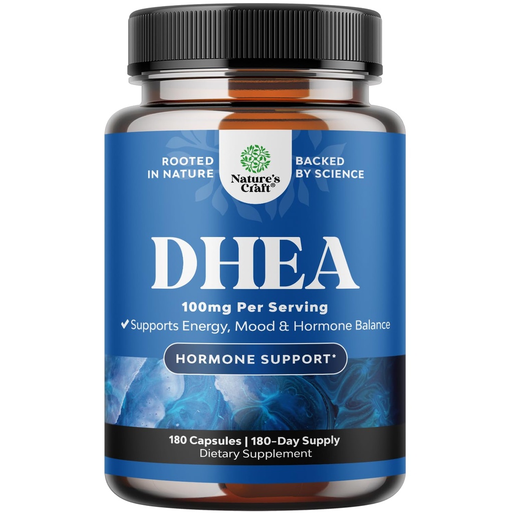 DHEA Supplement for Women & Men - Pure DHEA 100 mg for Hormon Dengesi, Mood Stability, Brain Function, Immune System, Energy & Ferttitude - Dehidrepiandrosterone Capsules for Yetişkinler - 180 Ctt