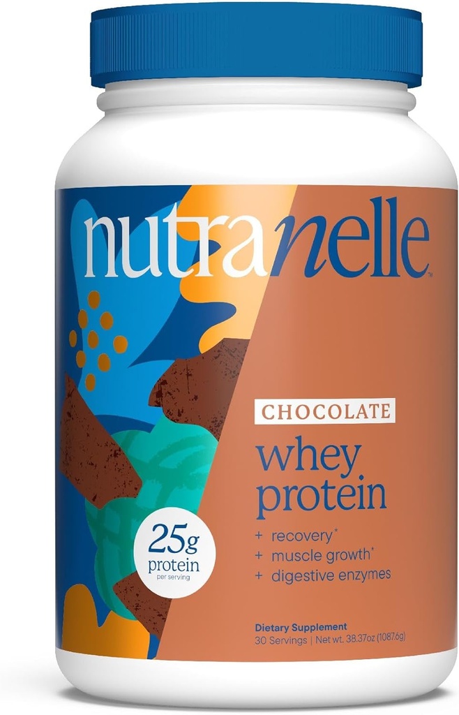 Nutranelle - Chocolate Whey Protein Powder – 25 g Whey Isolate & Concent per Serving with Digestive Enzymes for MUS Growth & Recovery – Μηδενική προσθήκη πρωτεΐνης ζάχαρη Shake σκόνη