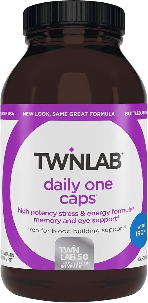 Twinlab καθημερινά ένα καπάκια με σίδηρο - συμπλήρωμα διατροφής με σίδηρο, ψευδάργυρο, βιταμίνες Β, και περισσότερα - 180 κάψουλες