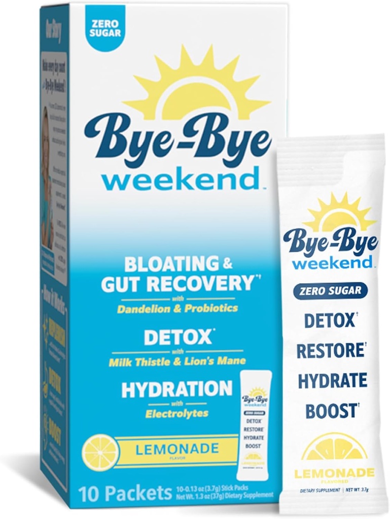 Detox Drink Mix w/Electrolytes - Bloating, Recovery, Fatigue, Brain Fog - Probiyotiks, Lion's Mane, Milk Thistle - Zero Sugar Lemonade - 10 Pack