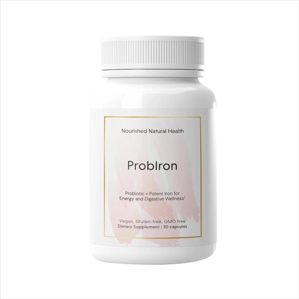 Nourished Natural Health ProbIron - Γυναικείο Probiotic + Συμπλήρωμα σιδήρου Ενισχυμένο με βιταμίνη C και χαλκό - Vegan Formula for Energy and Digestive Wellness - 30 Κάψουλες