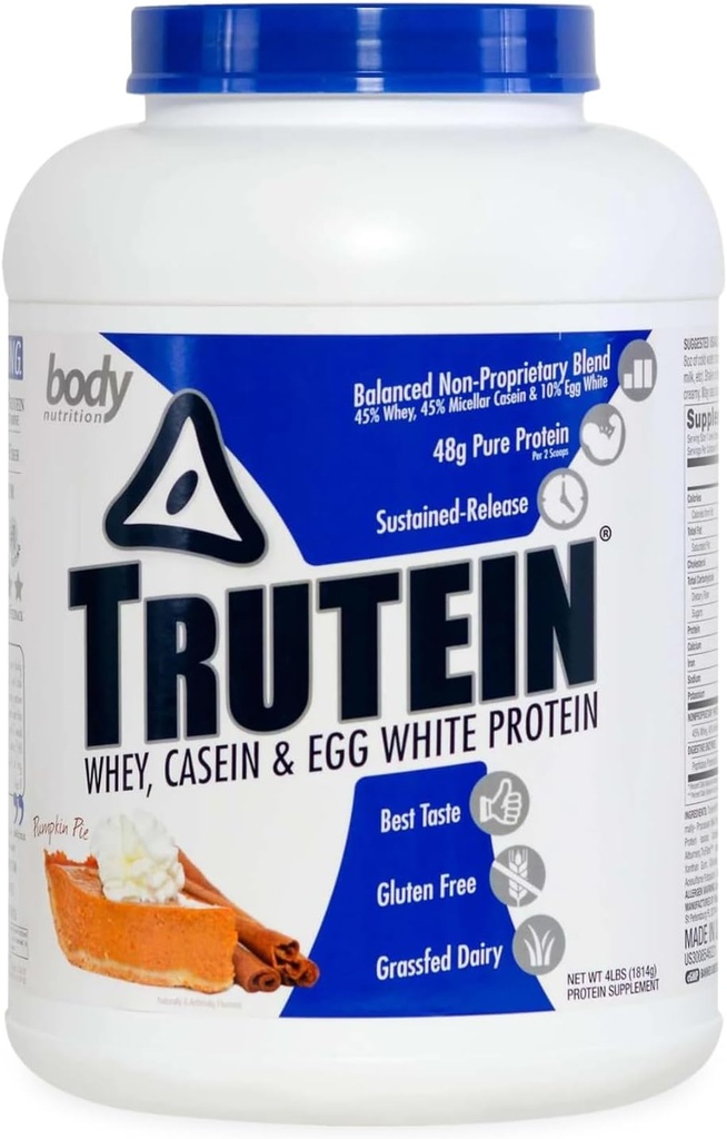 Vücut Beslenme Trutein Yüksek Protein Tozu:% 45 Whey,% 45 Casein,% 10 Egg White, Gluten-Free, Low sodyum, Grass Fed Whey Protein Toz, Gym Supplement & Breakfast Shake, Riley, 4lb