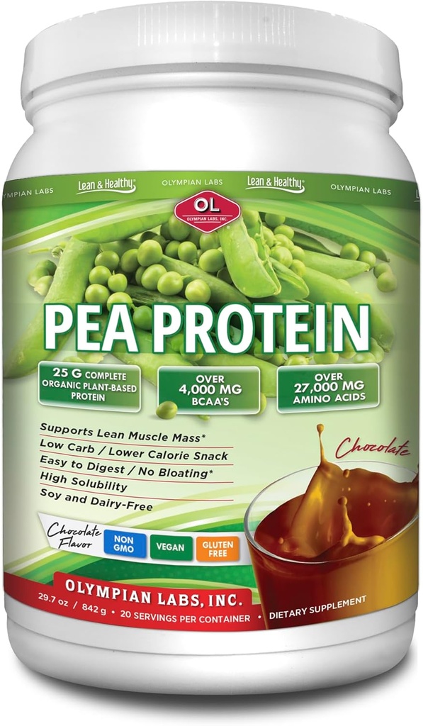 Olympian Labs Plant Based Pea Protein Powder, Chocolate - 25g Πρωτεΐνης, Vegan, Low Net Carbs, Gluten Free, Lactose Free, No Sugar Added, Soy Free, Non-GMO, 2 Pound Pea Protein
