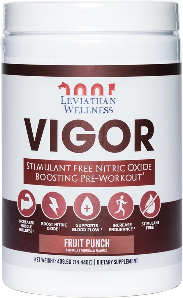 Vigor - Stimulant-Free Nitrik Oksit Pre-Workout Toz | L-Citrulline (5000 mg), Malic Asit (2000 mg), GlycerPump (1500 mg)|Z Meyvesi| 30 ABD'de her bir | ABD'de Yap