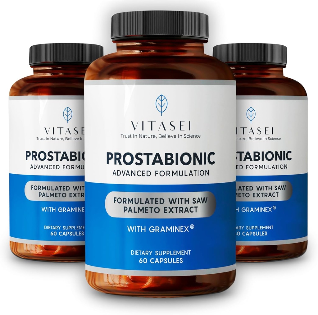 VITASEI Prostabonic with Graminex, Saw Palmetto, Pygeum Africanum - Bladder Control and Prostate Supplements for Men - 60 Capsules (Pack of 3)