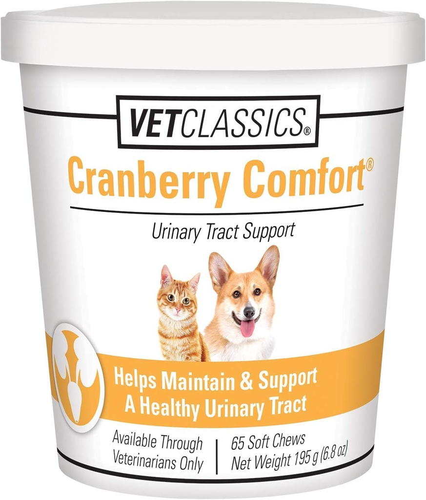 Vet Classics Cranberry Comfort Urinary Tract Pet Supplement for Dogs, Cats – Keeps Dog Bladder Health, Cat Bladder Control – Pet Supplements for Incontinence – 65 Soft Chews