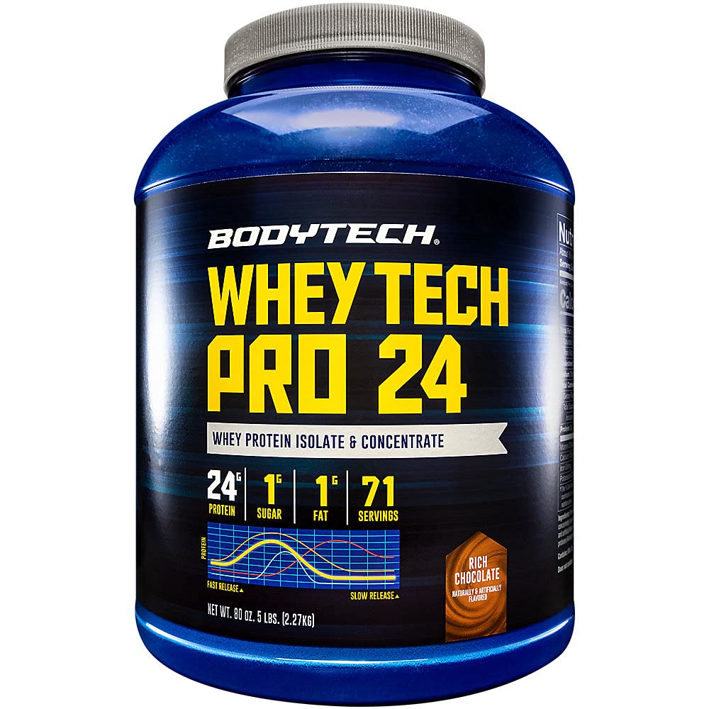 BODYTECH Whey Tech Pro24 Protein Tozu - Kas Büyüme ve Kurtarma için Zengin Çikolata Flavor, Optimal Fitness ve Performans için 24g Vermek (5 lbs / 71 Hizmet)
