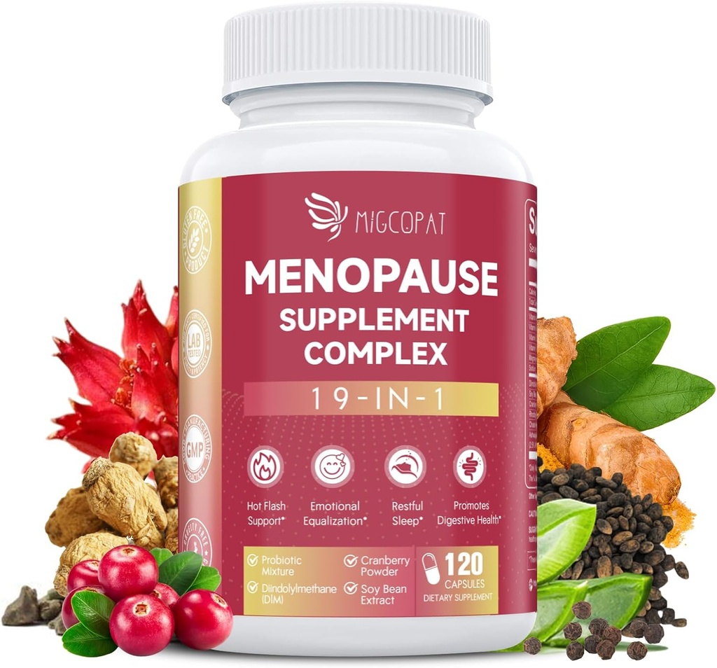 Kadınlar için Menopause Supplements, 10 Milyar CFU Probiyotik, 19-in-1 Multivitamin & Ashwagandha Extract, DIM, Hormonal Denge, Destek Hot Flashes, Night Sweats, Mood, Sleep|Vegan, 120 Capsules