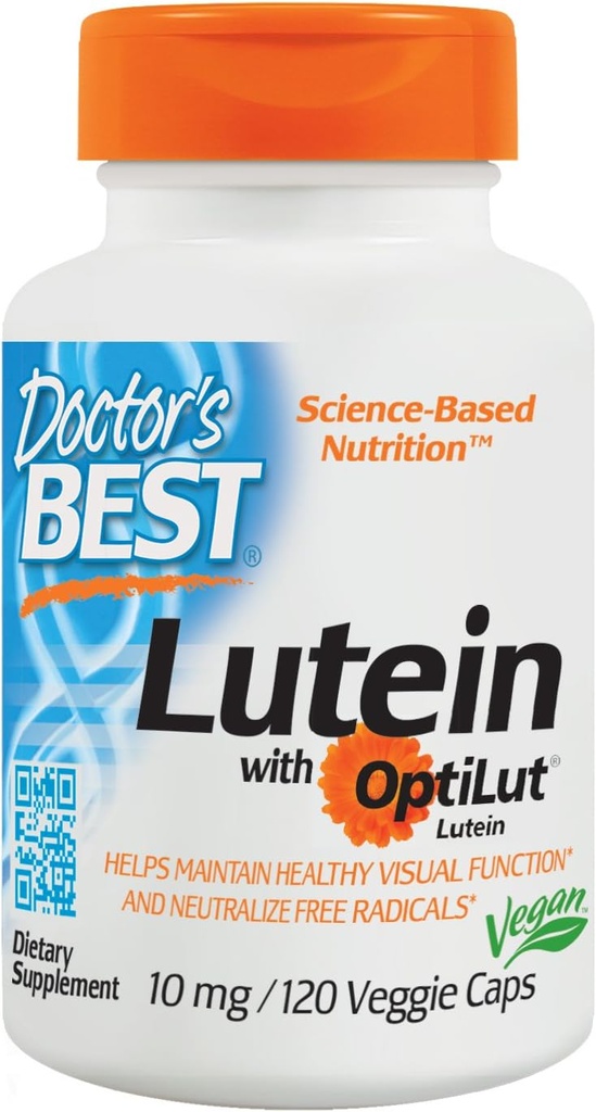 Το καλύτερο Lutein του γιατρού με OptiLut, μη GMO, Vegan, Χωρίς γλουτένη, Χωρίς σόγια, Υγεία ματιών, 10 mg, 120 Veggie Caps