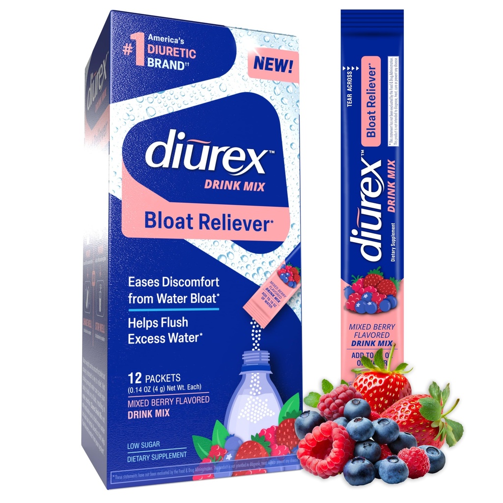 Diurex Drink Mix - Diuretic Supplement - Karma Berry Flavor - Diurex Proprietary Bloat-Relieving - Single Serve - 12 Pack