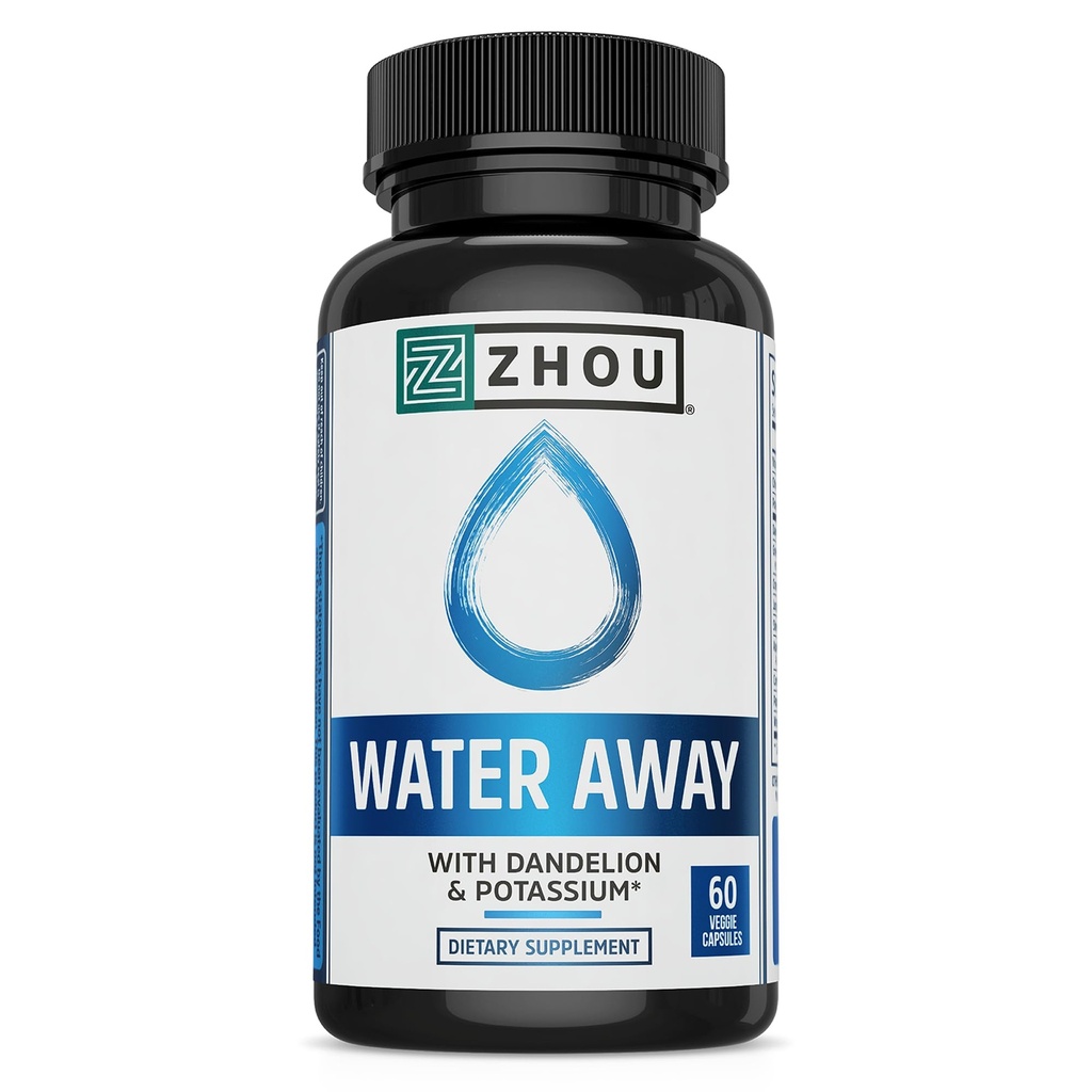 ZHOU Water Away Herbal Formula Sağlıklı Akış Denge için | Dandelion, Pyum, Green Tea & More | 60 Capsules
