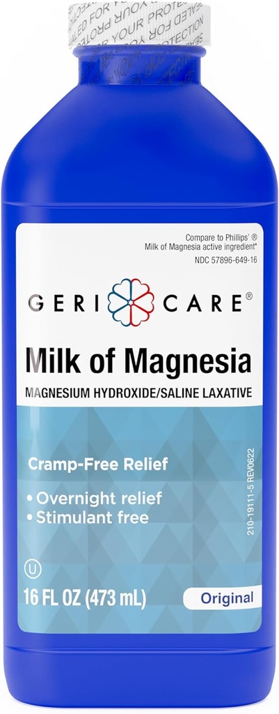 Magnezi'nin Sütunu Geri Döndü, Hydroxide 1200 mg / Gecelik Eklenme Yardımı| Cramp-Free Saline Laxative & Stool Softener| Antacid for Heartburn & Indigestion| Original Flavor| 16 Fl Oz