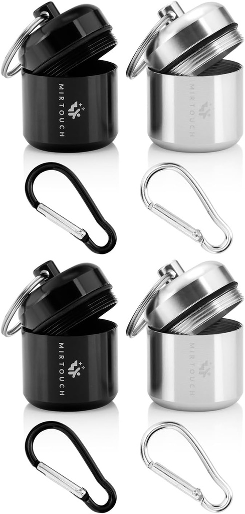 Port Glucose Tabletleri ve Eleştirel Tıp Için Portre Sahipleri - Diskter Su Anahtar Zincir Pill Konteyner Gemisi Güçlü Carabiners ile - alüminyum Alloy Pill Fob Box - 4 Pack