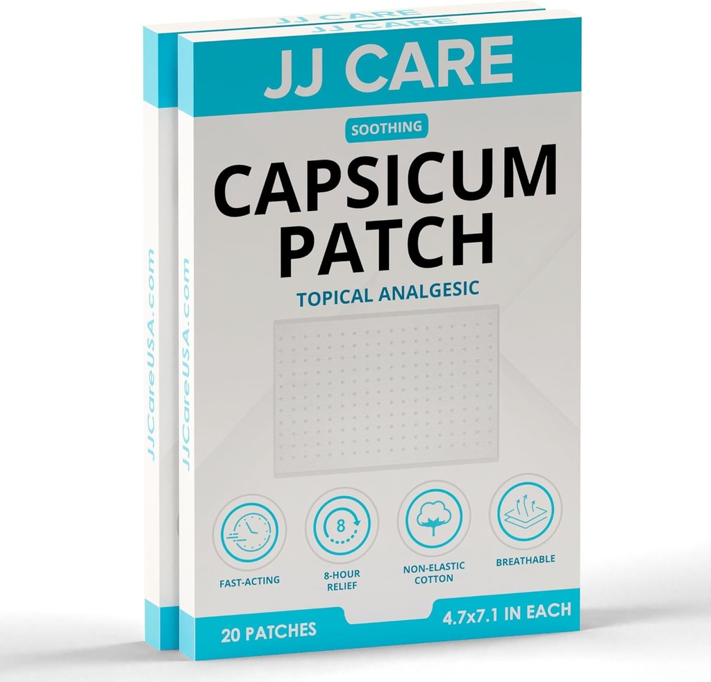 J CARE Capsicum Patch (40 PCS), 4.7" x 7.1" Soothing Capsaicins Patch, Capsicum Patches for weekend, Omuz, omuz, Kas Soreness- 8 Hours Relief