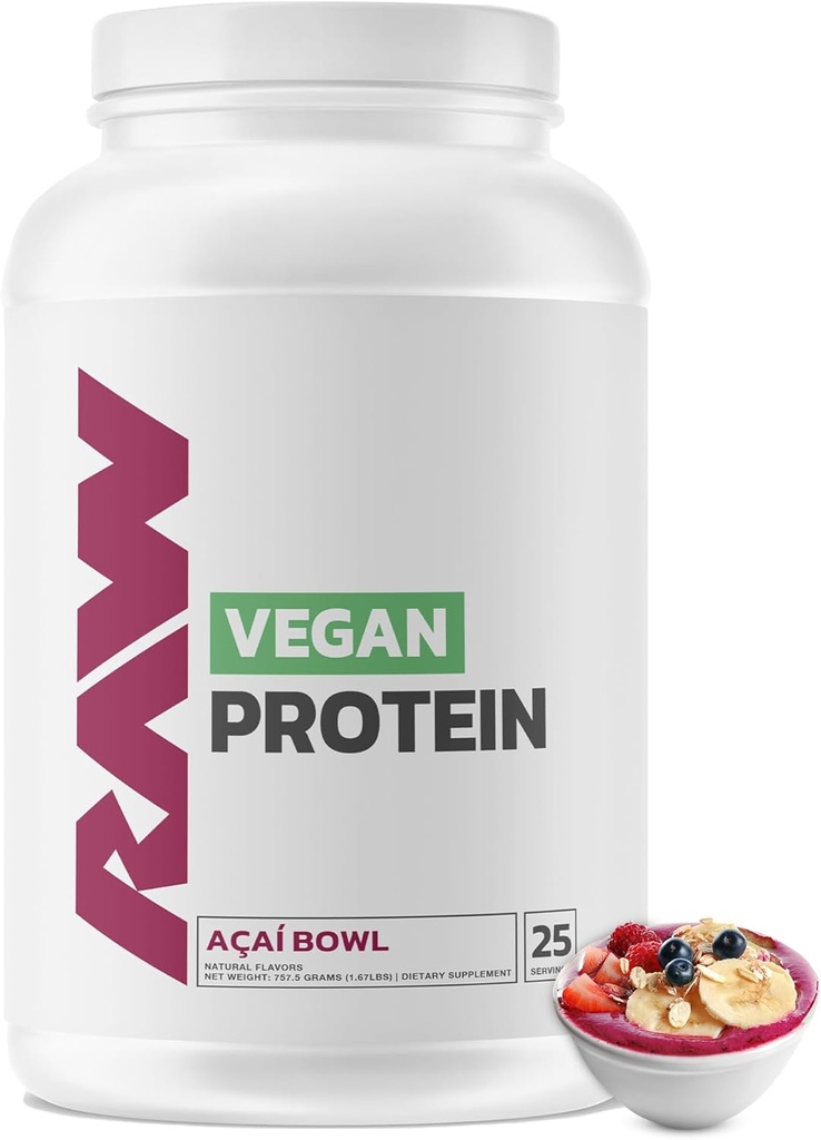 RAW Vegan Protein Toz, Acai Bowl - 20g of Plant-Based Protein Toz & Forized with Vitamins for Muscle growth & Recovery - Low-Fat, Low Carb, Doğal Flavored & Sweetized - 25 Hizmetler