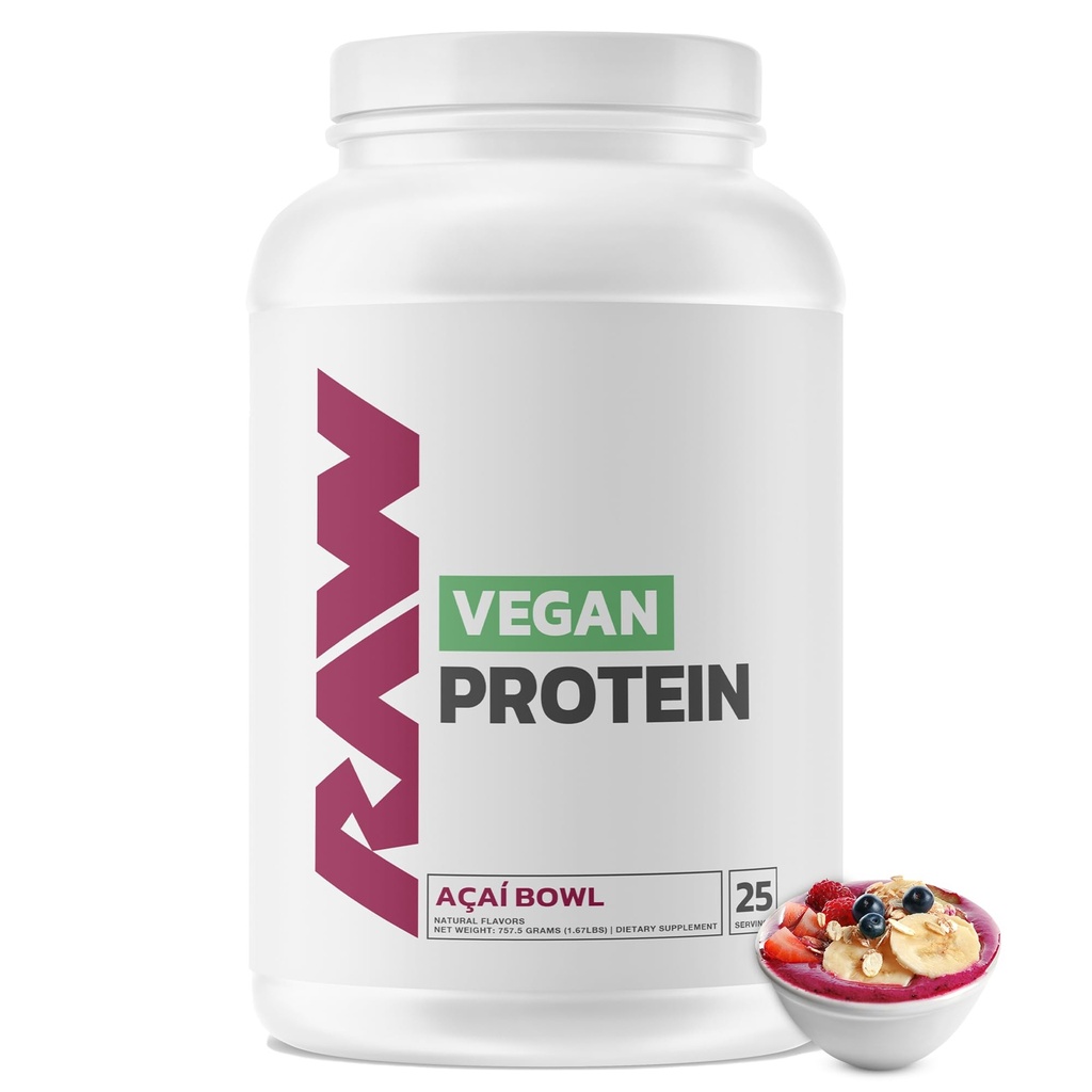 RAW Vegan Protein Toz, Acai Bowl - 20g of Plant-Based Protein Toz & Forized with Vitamins for Muscle growth & Recovery - Low-Fat, Low Carb, Doğal Flavored & Sweetized - 25 Hizmetler