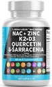 NAC Supplement N-Acetyl Cysteine Vitamin D3 K2 çinko Quercetin Sarracenia Purpurea Immune Support | Elderberry Holy Basil Bee Propolis Bromelain L-Lysine Capsules For Women Yetişkinler