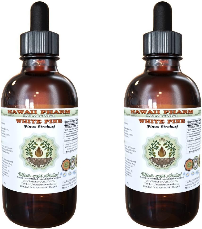 White Pine Alkol-Free Liquid Extract, White Pine (Pinus Strobus) kuru Bark Glycerite Natural Herbal Supplement, Hawaii Pharm, ABD 2x4 fl.oz