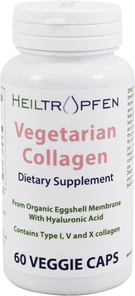 Heiltropfen Collagen Vegetarian caps | Organik Yumurta kabuğu | Tip 1, 5 ve 10 Collagen | Hyaluronic Acid | 60 Capsules | Diyetsel Supplement
