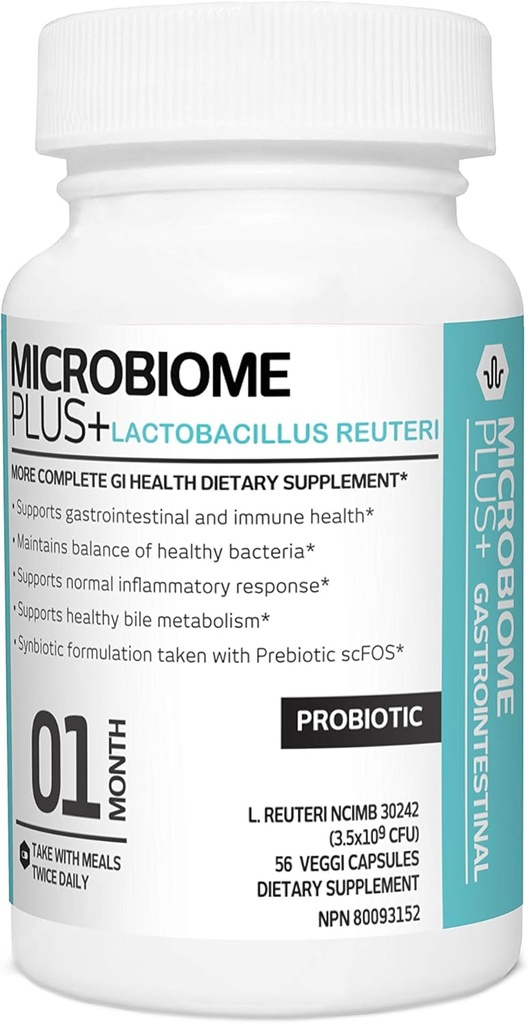 Microbiome Plus Gastrointestinal Probiyotiks L Reuteri NCIMB 30242 GI Digestive Supplements Capsule, Antivirüs Güvenli & Gluten Erkekler ve Kadınlar için Ücretsiz (1 Ay Supply)