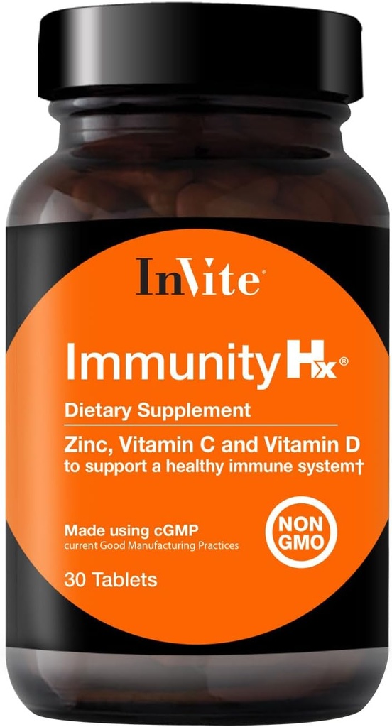 Invite Health Immunity HxTM - Sağlıklı Immune System - 500 mg of C, 50 mcg (2000 IU) Vitamin D3 ve 30 mg - 30 Tablet (2-Pack)