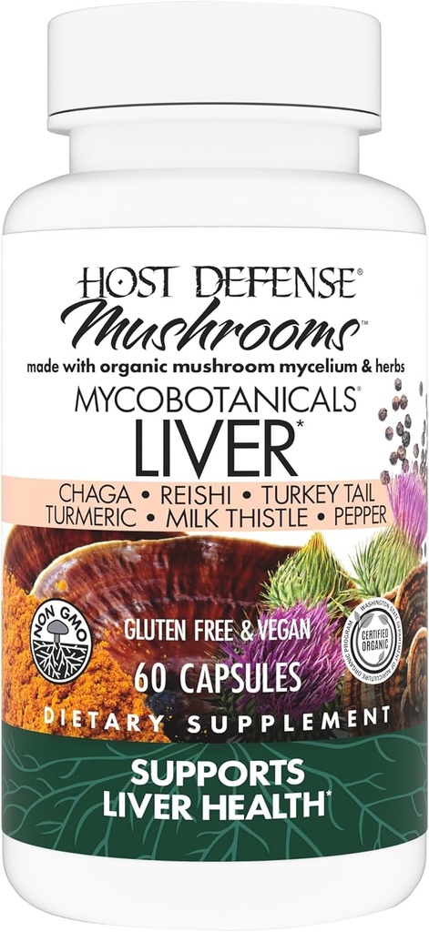 Host Defense MycoBotanicals Liver* Capsules - Liver Health Supplement with Milk Thistle & Turmeric Root - Türkiye Tail, Reishi & Chaga - 60 Capsules (30 Hizmetler)
