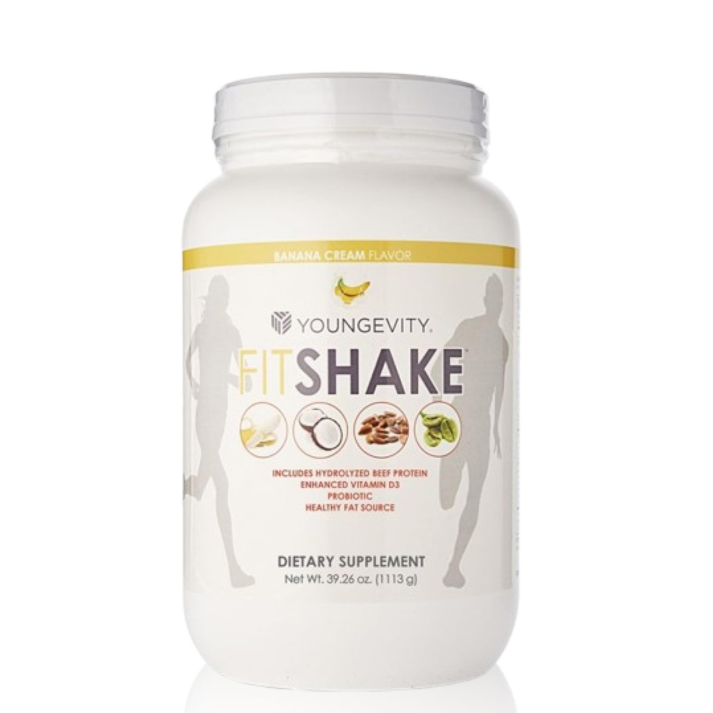 Youngevity FitShakeTM Banana Cream | 20g Gut-Friendly protein | Elektrolytes, Minerals, Collagen, Gelatin, Vitamin D, Probiyotikler ve Daha Fazla | 30 Hizmet - 2.4 lbs