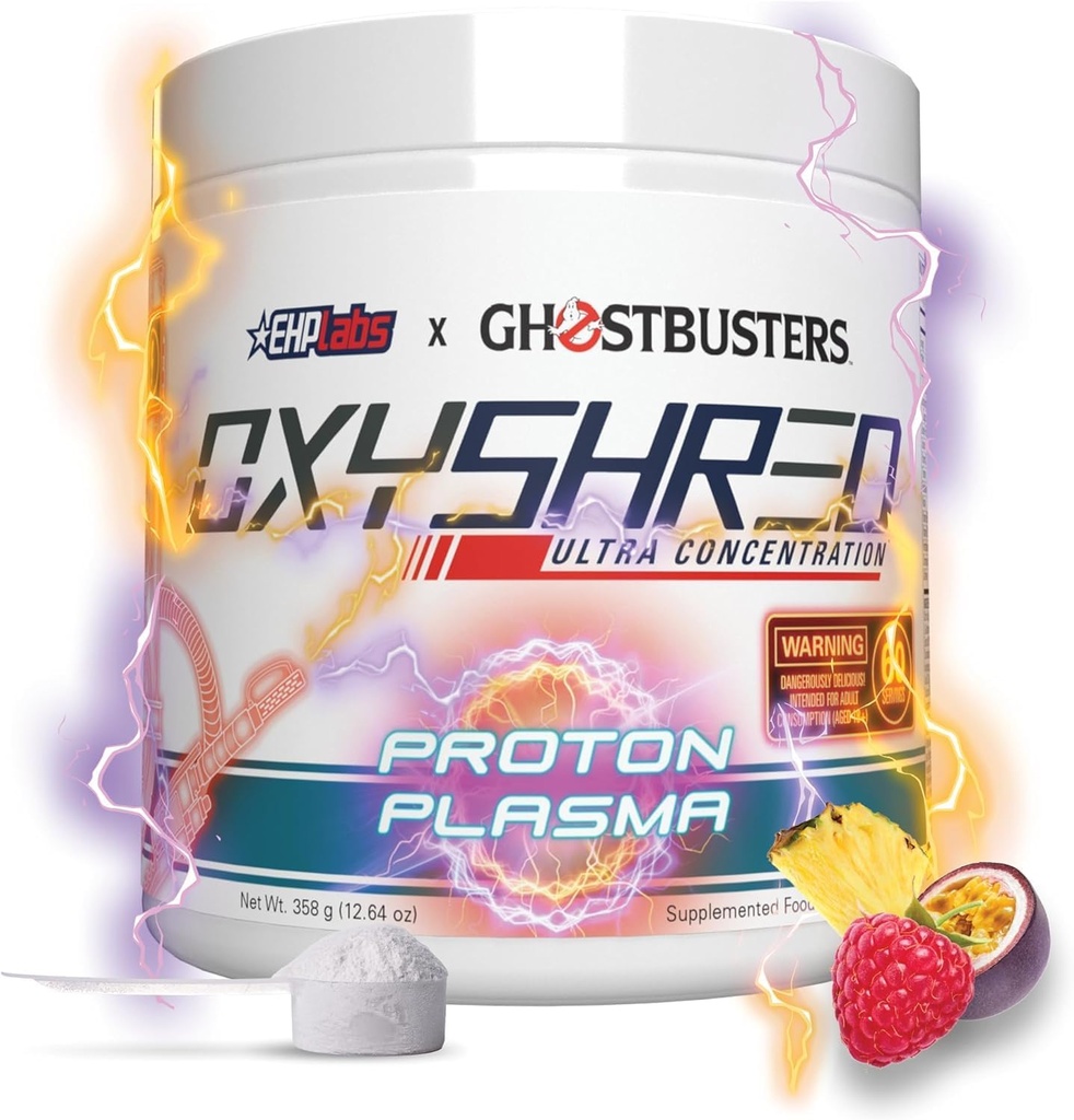 EHP Labs x Ghostbusters OxyShred Pre Workout Powder & Shredding Supplement - Preworkout Powder with Acetyl L Carnitine, Energy Boost Drink - Proton Plasma, 60 Servings