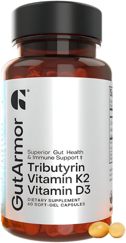 Gut & Heart Health + Immune Support | 2 Ay Supply | 60 Soft Gel Capsules | Pure Butyrate 350 mg & Vitamin D3 2000IUs & Vitamin K2 120 Telefon | Kalp Sağlığı | Gastrointestinal Destek